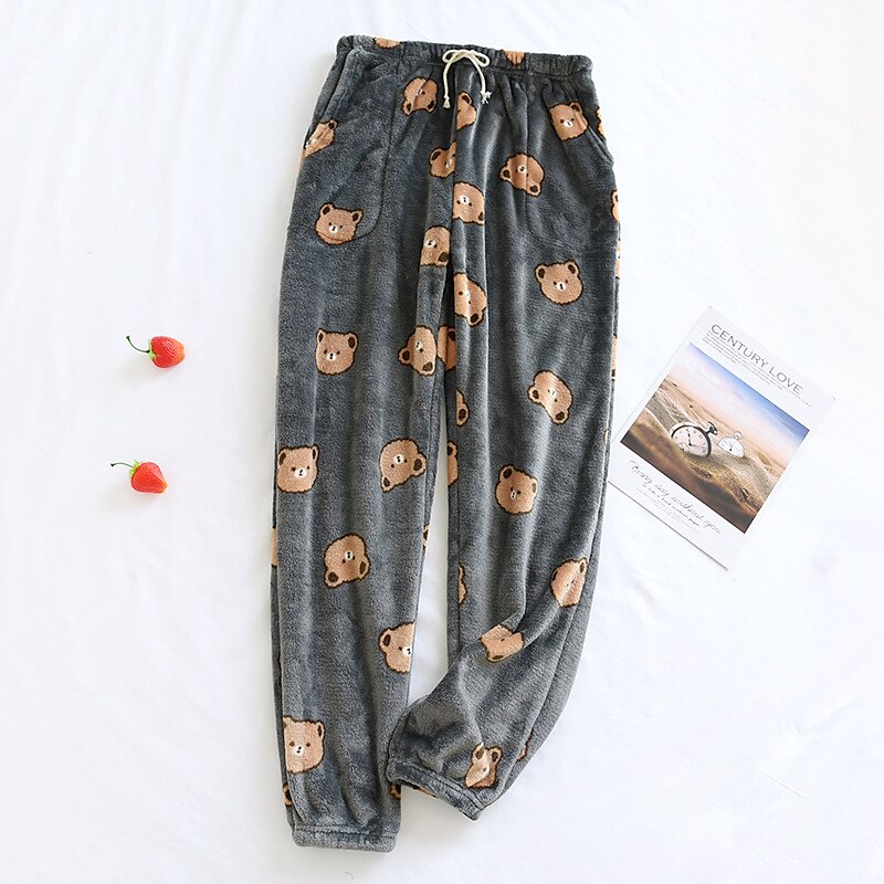 Men's Loungewear Flannel Pajama Pants Lounge Pants Bear Simple Plush Home Daily Flannel Breathable Long Pant Pant Elastic Waist Winter Dark Gray 2025 - $20.99 –P2