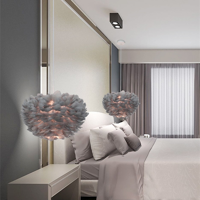 lampada a sospensione a led in piuma di struzzo camera da letto cavo regolabile 3000-6000k lampadario in piuma da 30 cm romantico decorativo appeso a soffitto apparecchio per camera da letto per ragazze del 2025 a $135.99 –P11