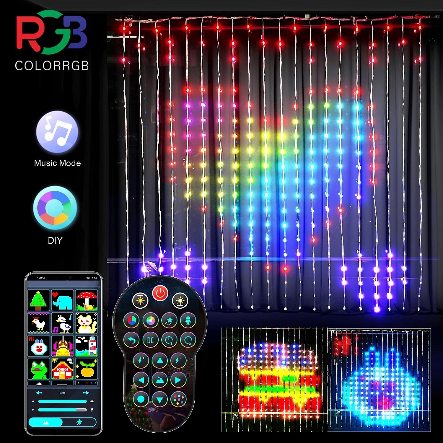 Smart RGB LED Christmas Curtain Lights with Bluetooth APP Control 3X3m 2X2m 1X1m LED Fairy String Lights DIY Picture Display for Party Holiday Garland Window Decoration 2025 - $135.99 –P1