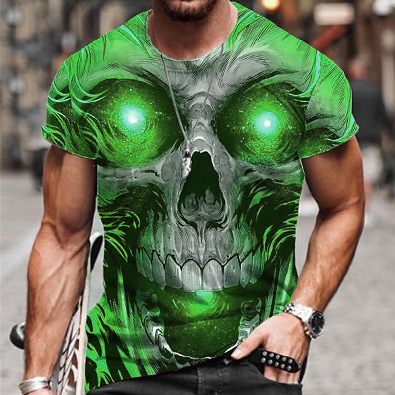 Herren Unisex Totenkopf Motiv Grafik-Drucke T Shirt Halloween-Shirt Kurzarm T-Shirt 3D-Druck Rundhalsausschnitt Hemd Sport Designer Brautkleider schlicht Outdoor Strasse Täglich Gelb Rosa Blau Sommer 2025 - $17.99 –P3