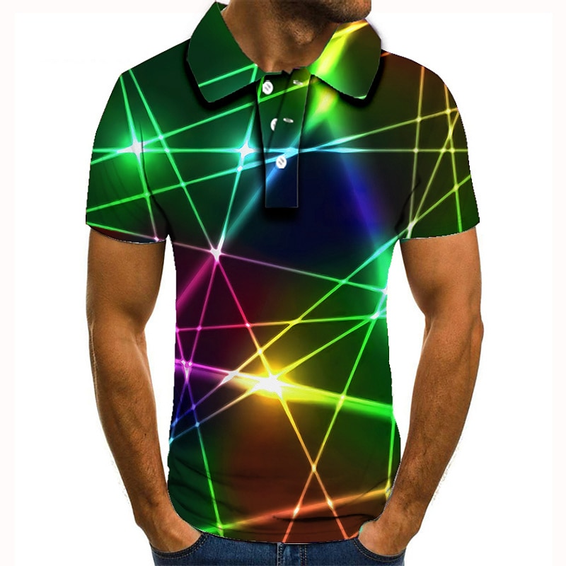 Homme Graphique Néon Polo Chemise de golf Manche Courte Polos Chemises à Col Occasionnel Vêtements de vacances Vêtements de rave Tenues de fête Boutons Impression 3D Blanche Rose Claire Vert de 2025 ? $22.99 –P8