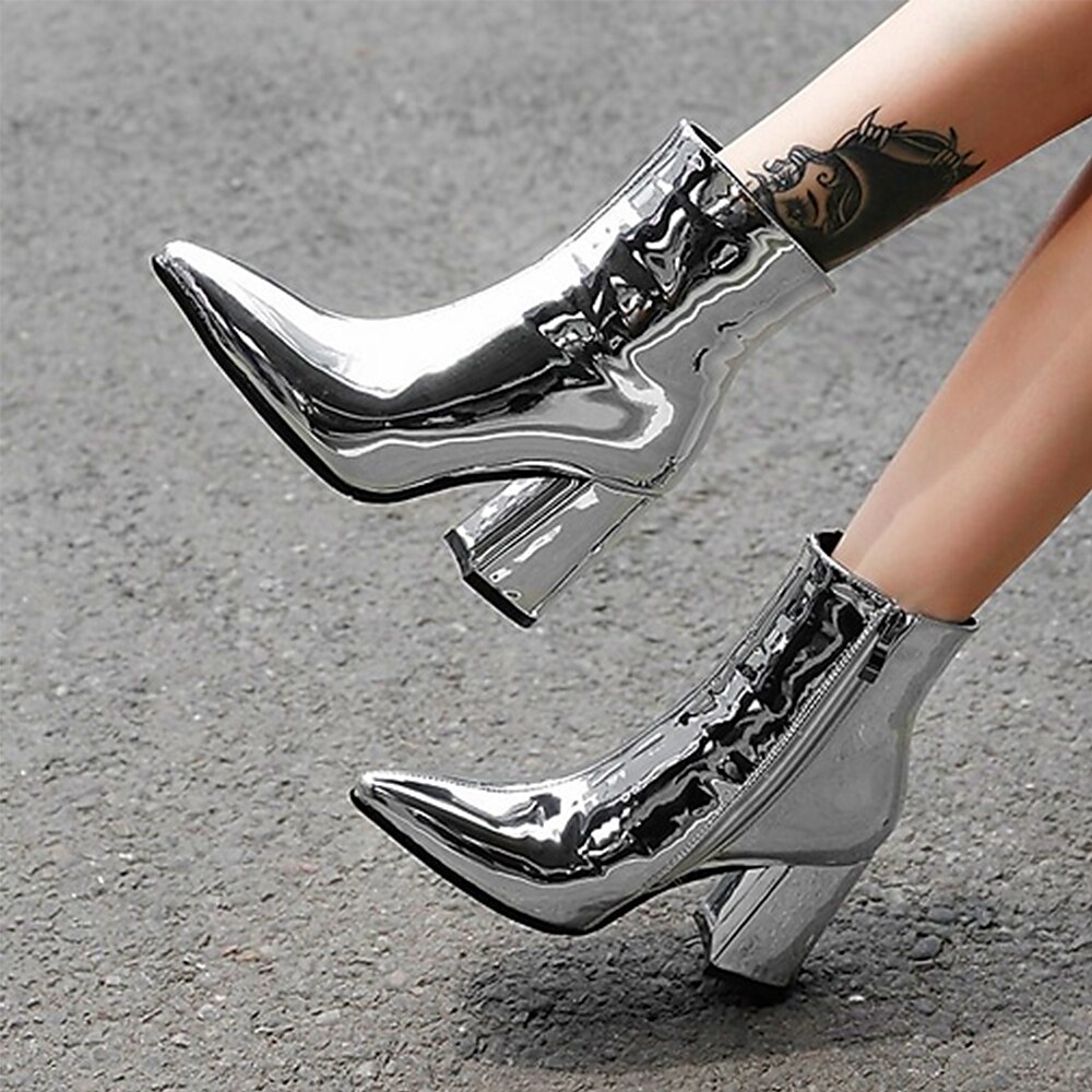 Mulheres Botas Botas Metálicas Botas de salto Ao ar livre Escritório Diário Cor Sólida Forrada com Fleece Botas Botas Tornozelo Inverno Salto de bloco Salto Robusto Dedo Apontado Casual Minimalismo de 2025 por $59.99 –P11