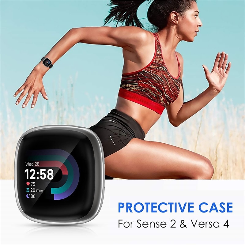 verpakking van 3 stuks Horlogekast met schermbeschermer Compatibel met: Fitbit Versa 4 Sense 2 Krasbestendig Robuust Bumper volledige dekking Gehard glas / Harde pc Horloge Deksel 2025 - $12.99 –P7