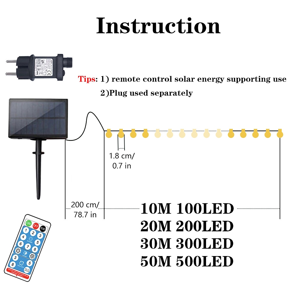 Guirlande lumineuse solaire à LED, 10 m/20 m/30 m/50 m, lumières acryliques étanches pour l'extérieur avec télécommande, plug-in pour les vacances de Noël, les fêtes,&amp;décoration de jardin prise de 2025 ? $30.99 –P2