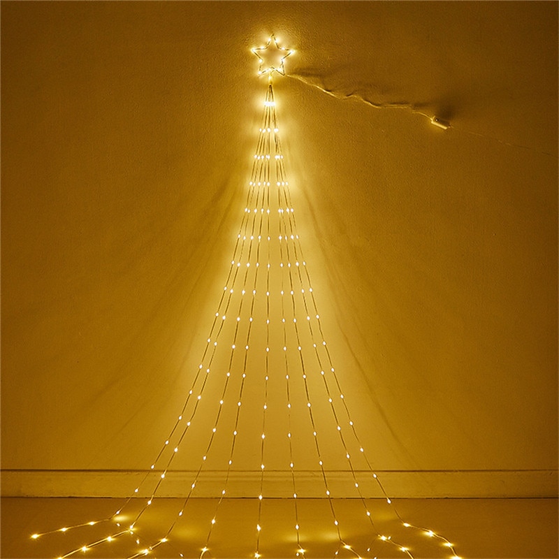 Christmas Star String Lights Outdoor Decorations 9X2M 180LED Waterfall Tree Fairy Lights with Top Star For Garland Yard Party Holiday Xmas Colorful Light AC220V EU Plug 2025 - CAD $44.99 –P13