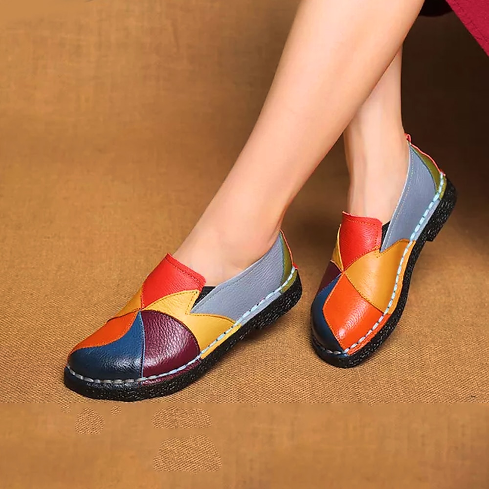 γυναικεία συνονθύλευμα πολύχρωμα loafers από ψεύτικο δέρμα | casual slip-on παπούτσια με σχέδιο ραμμένο στο χέρι για καθημερινή χρήση και άνεση 2025 - $32.99 –P6