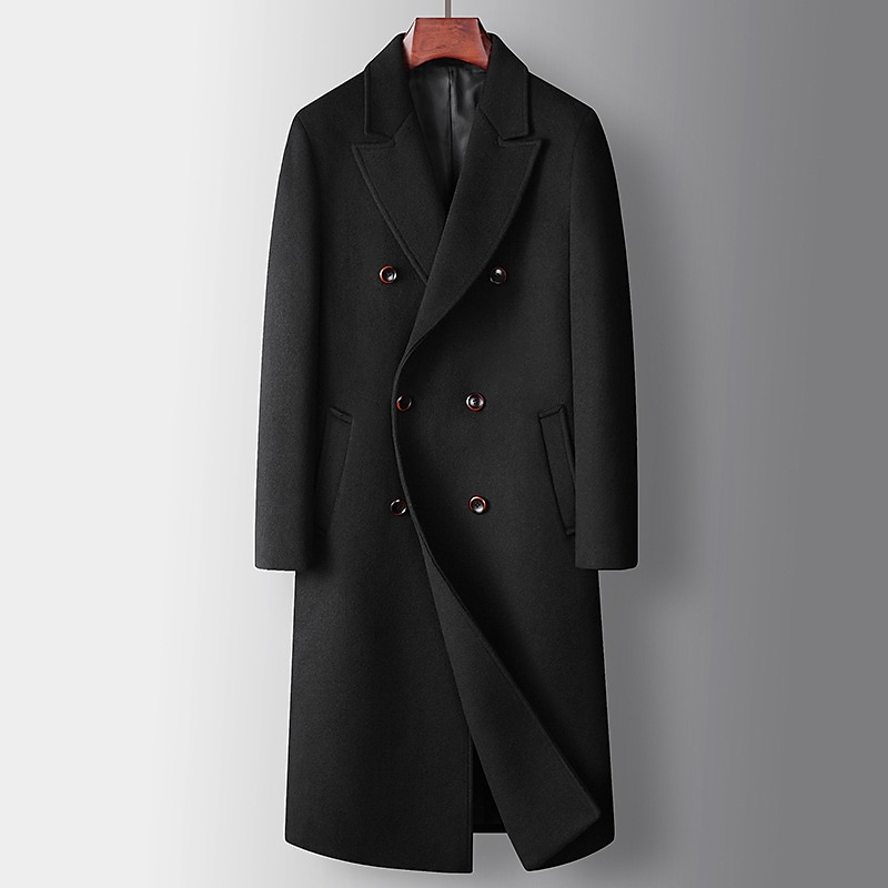 Herr Vinterkappa Yllekappa Peacoat Dagliga kläder Semester Höst Vinter POLY Håller värmen Utomhus Ytterkläder Kläder Mode Uppvärmning Solid färg Ficka Nedvikt Dubbelknäppt 2025 - $108.99 –P5