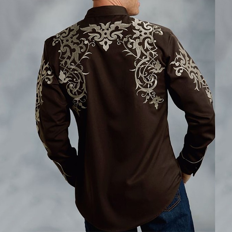 Men's Floral Totem Shirt Western Shirt Cowboy Shirt Long Sleeve Fashion Designer Casual Outdoor Holiday Fall & Winter Turndown Print Button-Down Black Red Blue Purple Green 2025 - $26.99 –P1