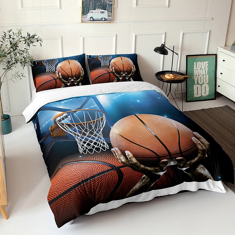 3d sengetøy sport basketball baseball print dynetrekk sengesett dynetrekk med 1 print print dynetrekk eller trekk， 2 putevar for dobbel/dronning/konge 2025 - $41.99 –P5