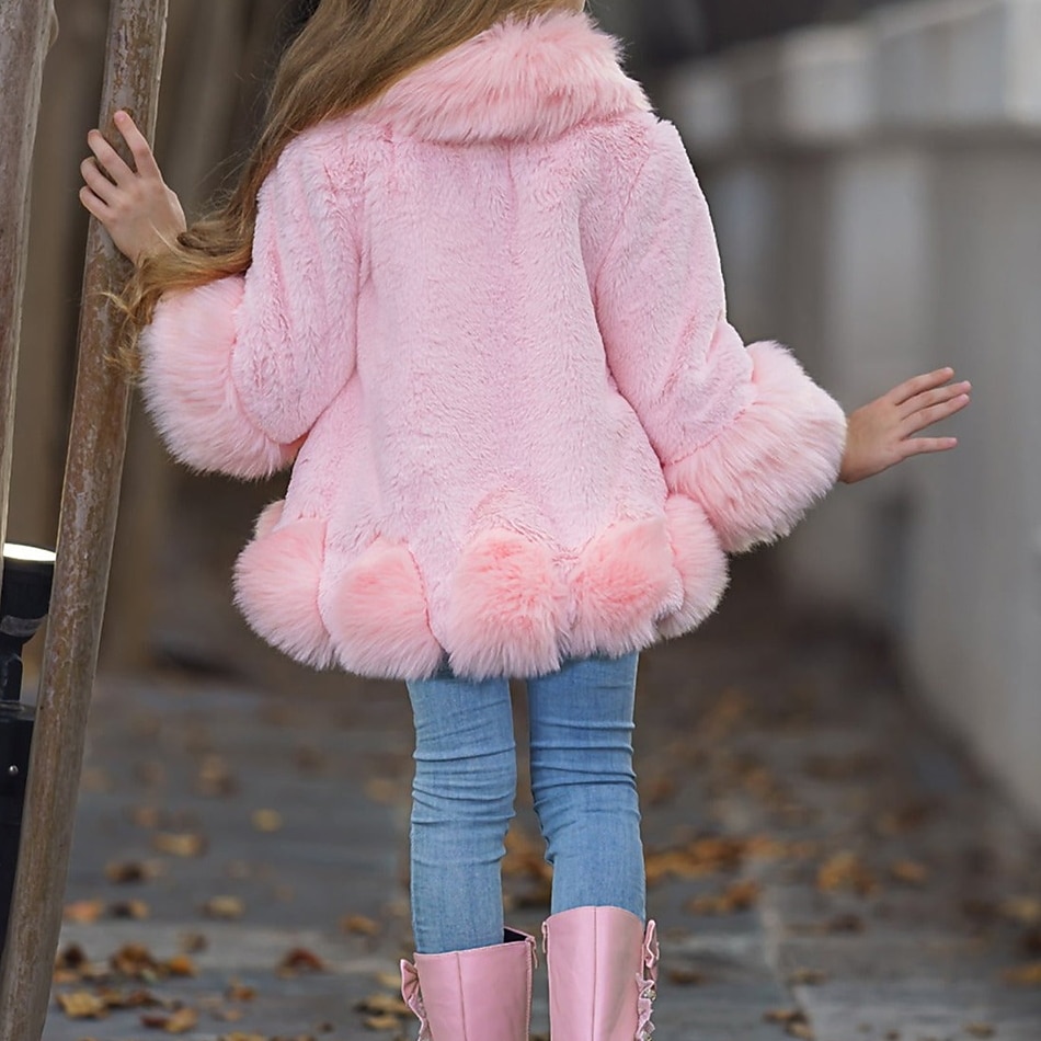 Småbarn Flickor Faux Fur Coat Ensfärgat Mode Utomhus Bomull Täcka Ytterkläder 3-7 år Vinter Svart Rodnande Rosa Ljusgrå 2025 - $41.99 –P5