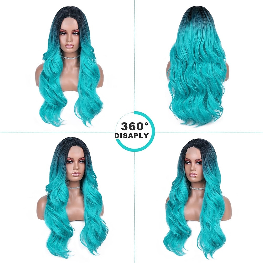 Ombre Bluish Green Wig Long Wavy Middle Part Wig Teal Blue Wig Heat Resistant Synthetic Hair Mermaid Wigs for Women Christmas Party Wigs 2026 - $31.99 –P11
