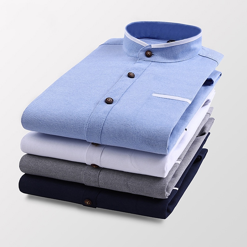 Men's Band Collar Shirt Dress Shirt Oxford Shirt Solid / Plain Color Wedding White Blue Gray Light Blue Long Sleeve Standing Collar Spring &  Fall Clothing Apparel 2025 - CAD $30.99 –P6