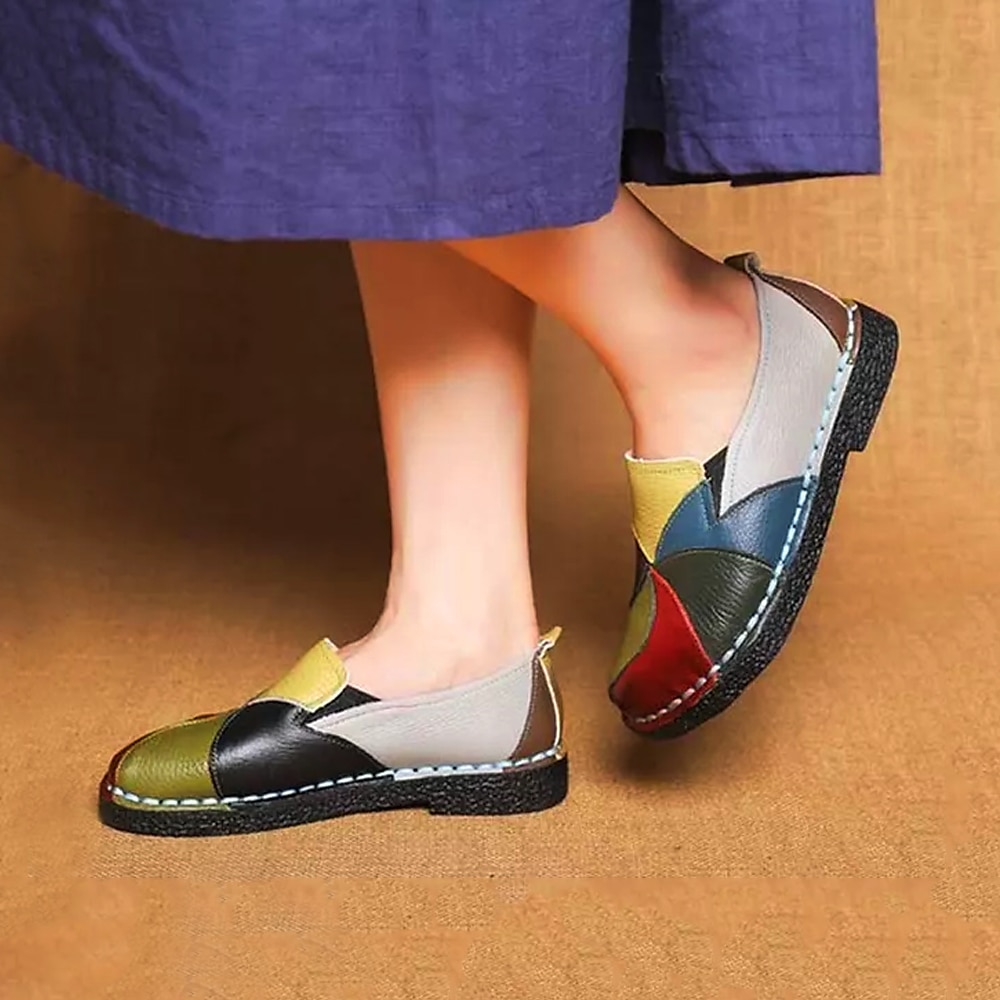 γυναικεία συνονθύλευμα πολύχρωμα loafers από ψεύτικο δέρμα | casual slip-on παπούτσια με σχέδιο ραμμένο στο χέρι για καθημερινή χρήση και άνεση 2025 - $32.99 –P11