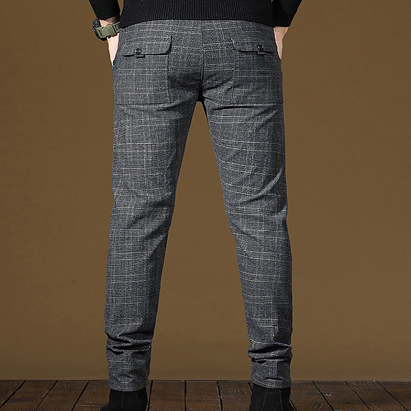 Men's Fleece Pants Trousers Winter Pants Chinos Plaid Dress Pants Pocket Elastic Waist Plaid Comfort Soft Daily Holiday Going out Streetwear Classic Style Black Grey Micro-elastic 2026 - $18.49 –P5