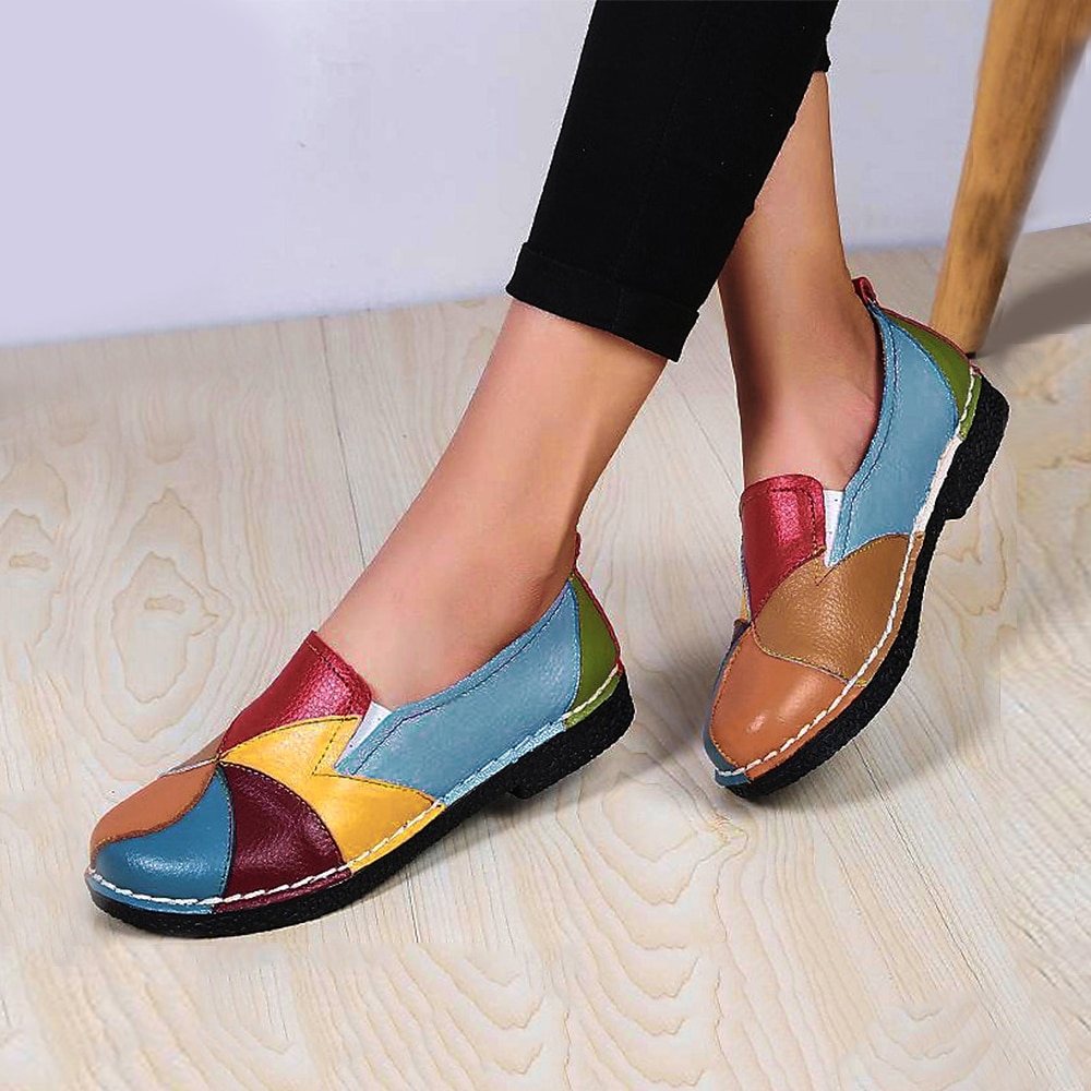 γυναικεία συνονθύλευμα πολύχρωμα loafers από ψεύτικο δέρμα | casual slip-on παπούτσια με σχέδιο ραμμένο στο χέρι για καθημερινή χρήση και άνεση 2025 - $32.99 –P7
