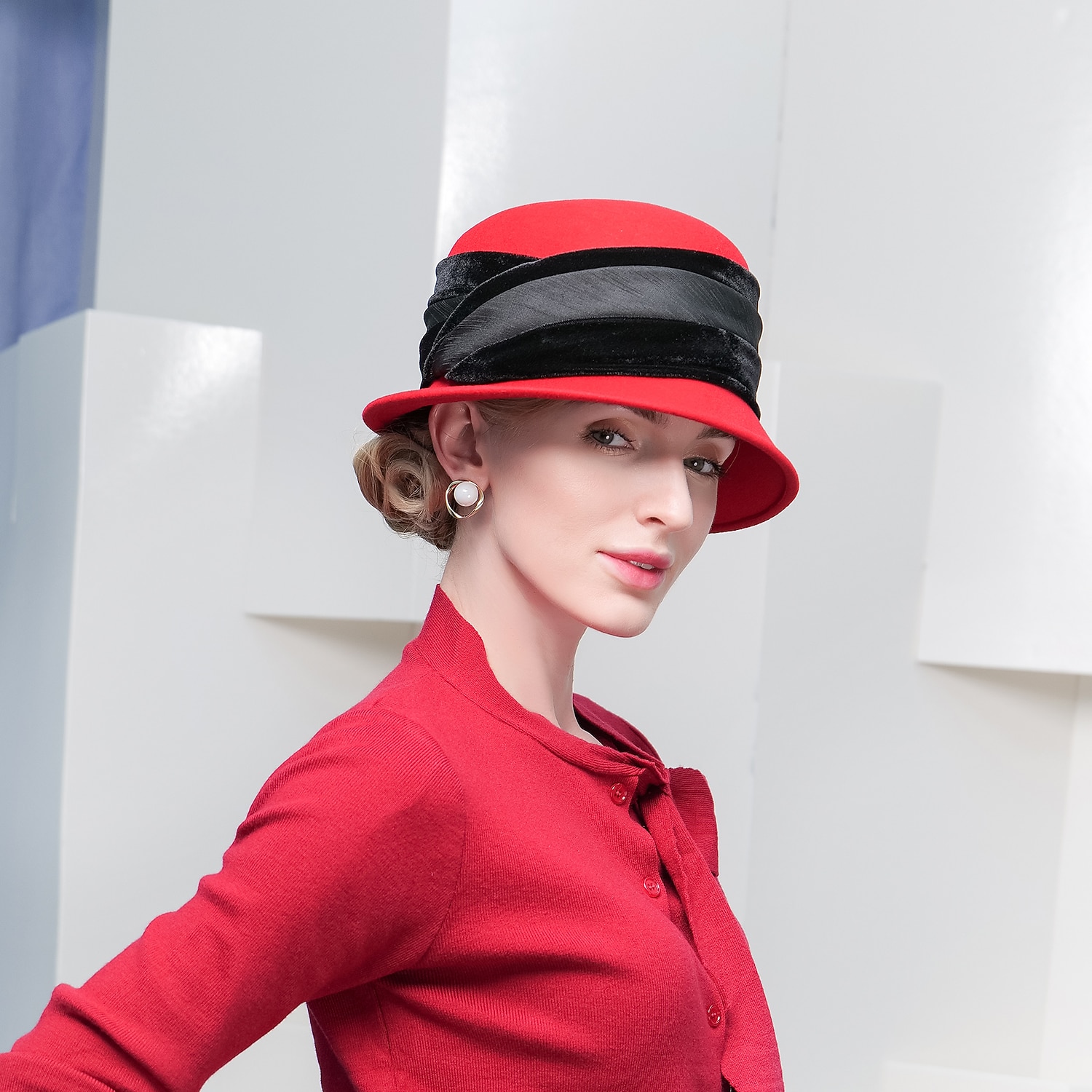 2025年 ビンテージ スタイルのエレガントな 100% ウール / フェザー付きフランネル帽子 / トリム 1pc 特別な行事 / 休日のかぶと  コレクション – $36.99 –P11