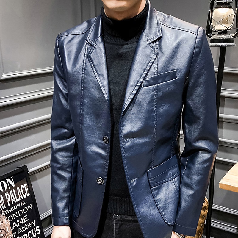 Miesten Nahkatakit Bleiseri Toimisto & ura Arki-asut Lämmin Tasku Painike alas 봄 & Syksy Yksivärinen / yksivärinen Tyylikäs Lämmittely Sänkyjen avaus Tekonahka Viini Musta khaki Tumman sininen Jackets 2025 - $52.99 –P3