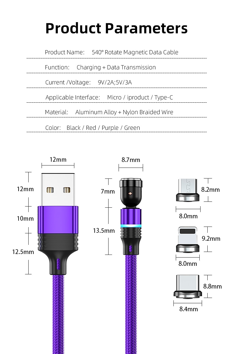 Multi Charging Cable 0.5m(1.5Ft) 3.3ft 6.6ft USB A to Lightning / micro / USB C 2.4 A Charging Cable Fast Charging Nylon Braided 3 in 1 Magnetic For Samsung Xiaomi Huawei Phone Accessory 2025 - $12.99 –P13