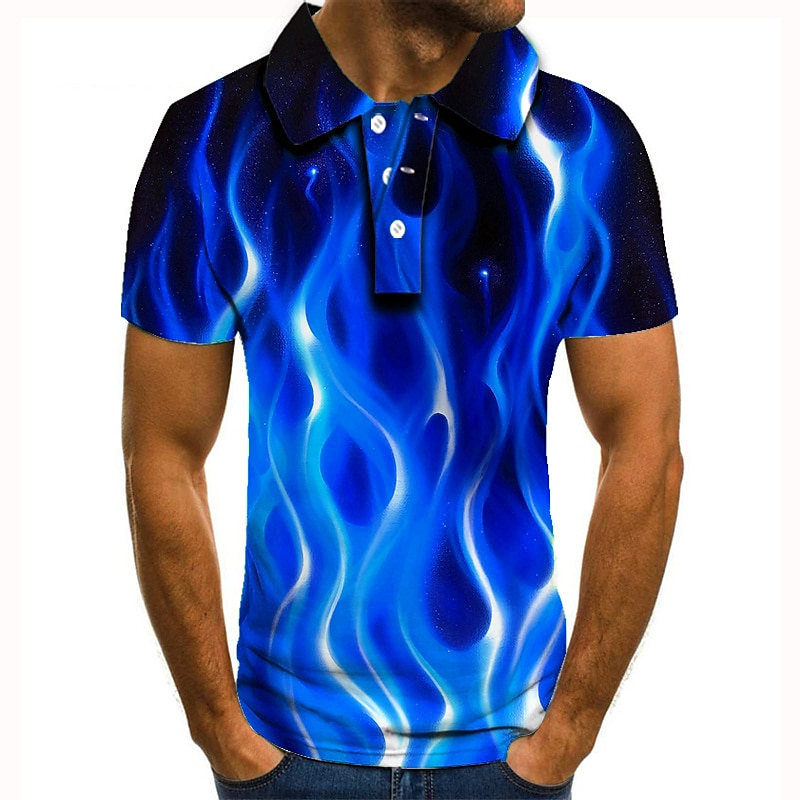  Blue Flame Fire Men's Short Sleeve Shirts Casual