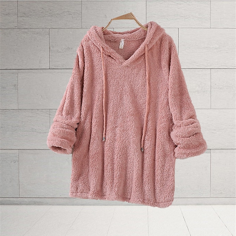 sweat à capuche femme sweat à capuche sweat à capuche bordeaux sweat à capuche teddy basique décontracté polaire uni quotidien sortie week-end à capuche cordon de serrage manches longues noir blanc de 2025 ? $26.99 –P6