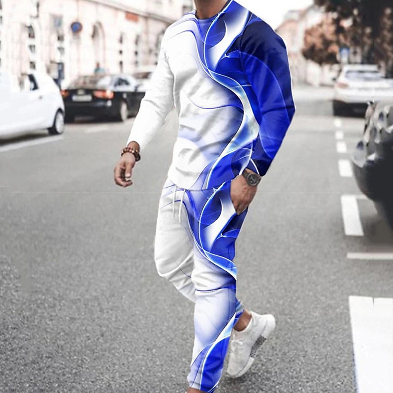 Herr Grafisk Färgblock 2st 3D-tröja set Träningsoverall Långärmad Långa byxor Rund hals Streetwear Sportkläder Grundläggande Sport & Utomhus Ledigt Sport Mönster Vår Höst Svart Rubinrött Blå 2026 - $40.99 –P1