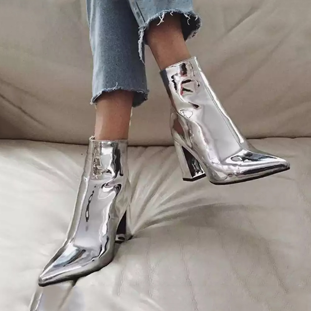Mulheres Botas Botas Metálicas Botas de salto Ao ar livre Escritório Diário Cor Sólida Forrada com Fleece Botas Botas Tornozelo Inverno Salto de bloco Salto Robusto Dedo Apontado Casual Minimalismo de 2025 por $59.99 –P12