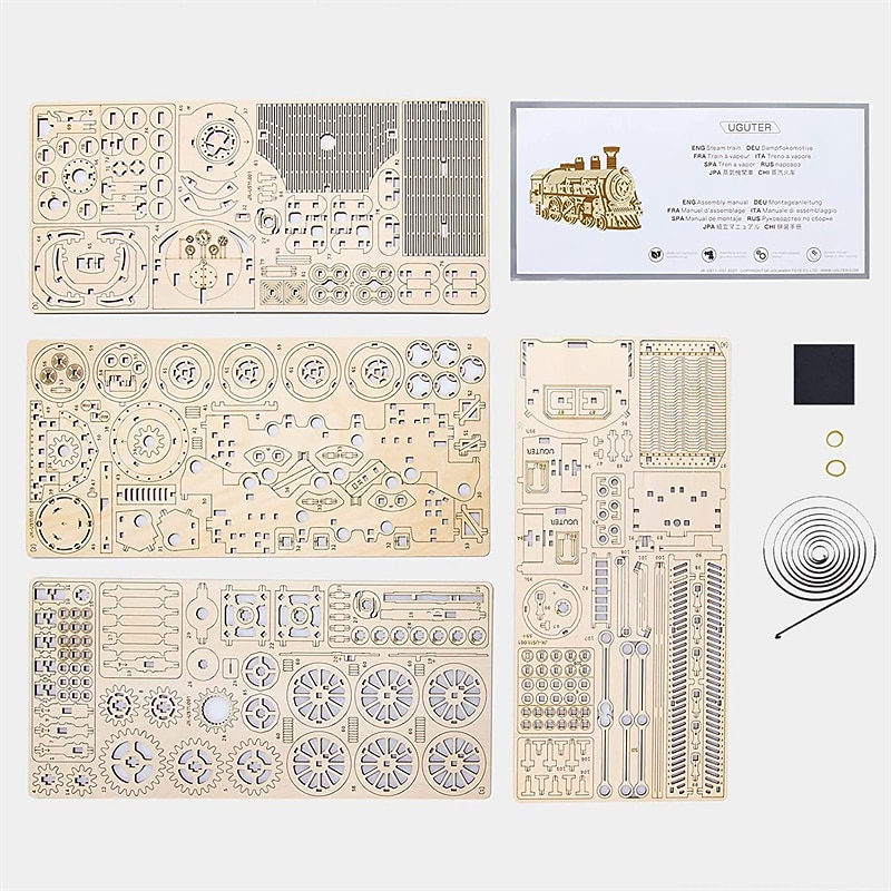 3D Wooden Puzzles Train Locomotive DIY Gear Drive Mechanical Model ...