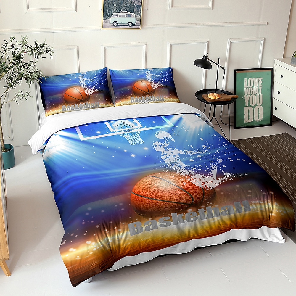 3d sengetøy sport basketball baseball print dynetrekk sengesett dynetrekk med 1 print print dynetrekk eller trekk， 2 putevar for dobbel/dronning/konge 2025 - $41.99 –P11