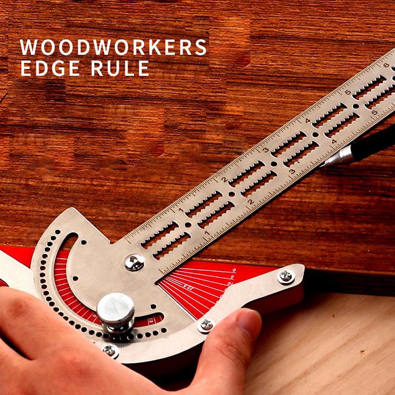 Woodworker Edge Rule Stainless Steel Square Edge Ruler Woodworking Compass And Protractor Set, Multi-function Angle Measure Tool With Wall Hanging Storage Rack 2024 - $15.99 –P2