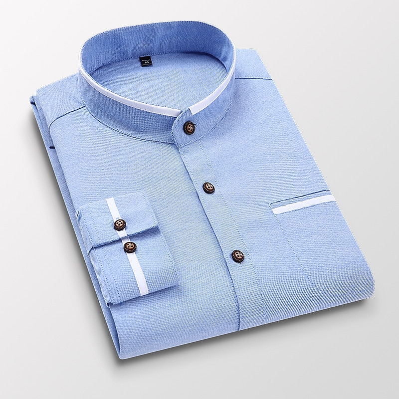 Men's Band Collar Shirt Dress Shirt Oxford Shirt Solid / Plain Color Wedding White Blue Gray Light Blue Long Sleeve Standing Collar Spring &  Fall Clothing Apparel 2025 - CAD $30.99 –P7
