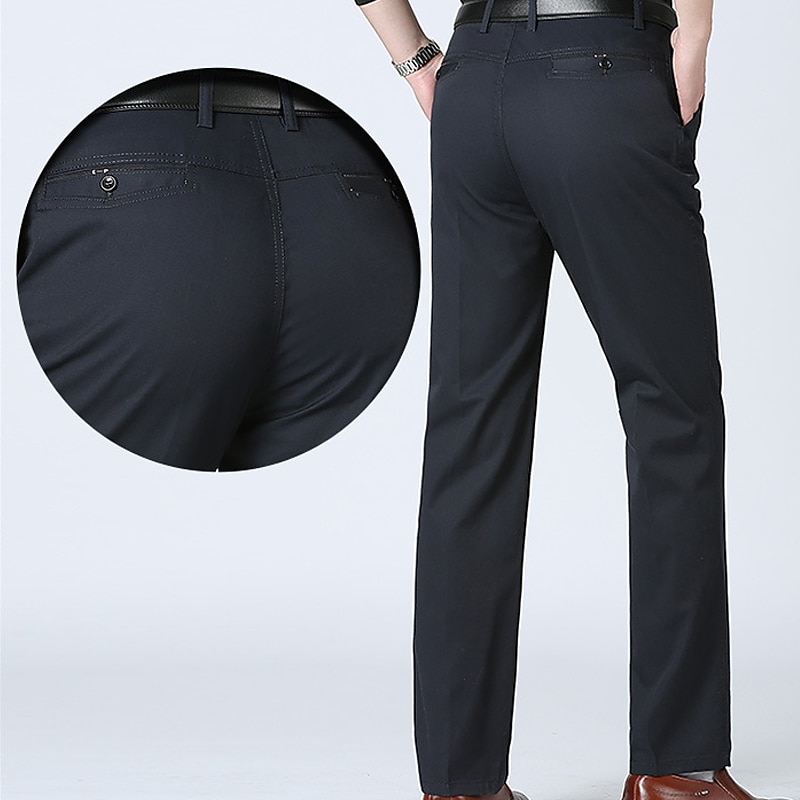 Herre Dressbukser Bukser Lomme Rett ben عادي Komfort Pustende Full lengde Bryllup Avslappet Daglig 100 % bomull Sport Stilfull Militærgrønn Svart Høy Midje Uelastisk 2025 - $18.99 –P13