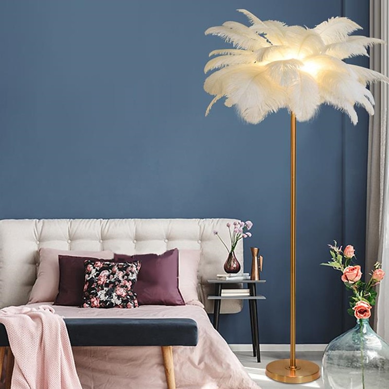 Floor Light Standing Reading Lamp Modern Ostrich Feather Gold Floor Lamp Metal Bronze Nordic Standing Lamp Villa Hotel Decor Lighting Bedroom Bedside Floor Lamp Christmas gift 2025 - $273.79 –P6