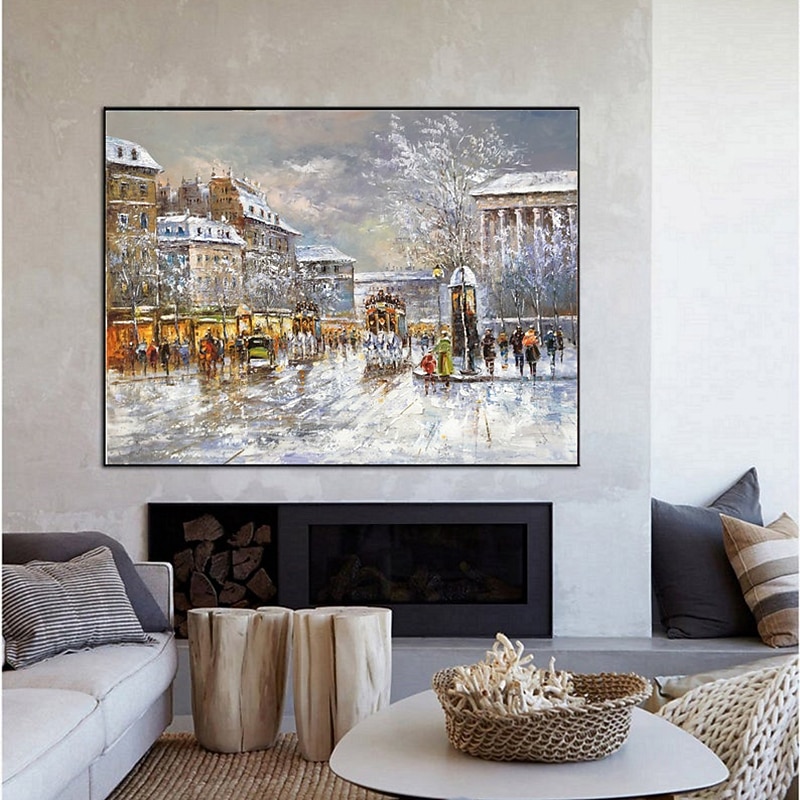 Pittura A Olio Fatta A Mano Su Tela Decorazione Della Parete Di Arte Decorazione Natalizia Edificio D'epoca Scena Di Strada Per La Decorazione Domestica Pittura Arrotolata Senza Cornice Non Allungata del 2026 a $128.99 –P5