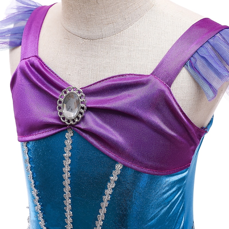 Niños Chica Vestido Sirena Sin Mangas Rendimiento Disfraz Algodón Vestido de cambio Verano Primavera 3-6 años de edad Azul Piscina Morado 2025 - $36.99 –P14