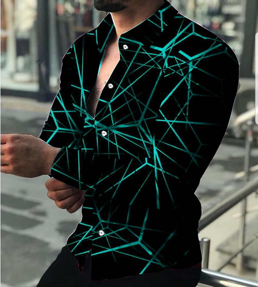 Men's Shirt Dress Shirt Geometric Pattern Outdoor Casual Red Blue Purple Green Long Sleeve Turndown Summer Spring Clothing Apparel Print 2025 - $26.99 –P3