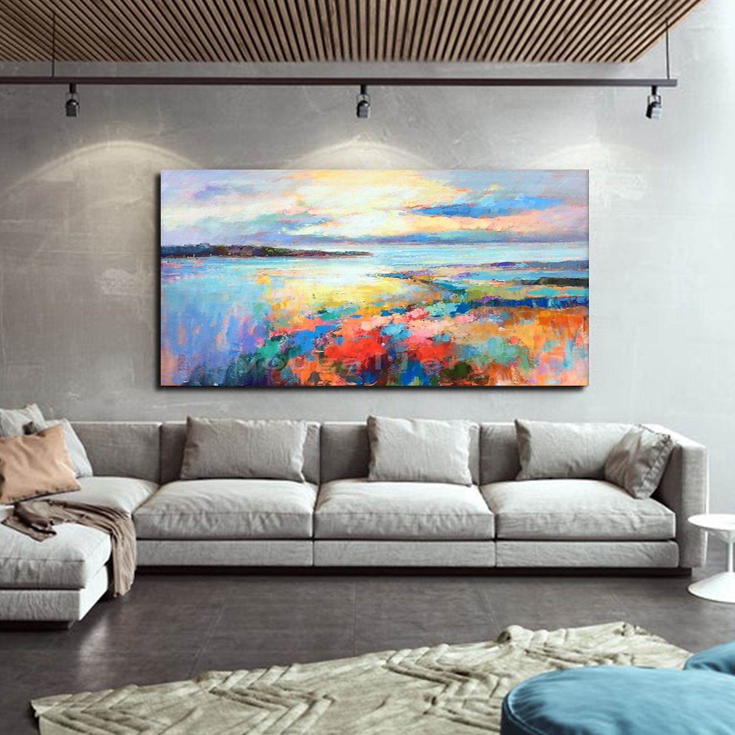handgemaakte olieverf canvas muur kunst decoratieve abstracte mes schilderij landschap blauw voor home decor gerold frameloze niet-uitgerekt schilderij 2025 - $69.99 –P2