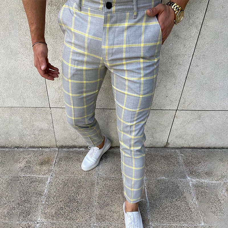 Męskie Spodnie Typu Chino Joggery Spodnie w kratę Kieszeń Oddychający Miękka Codzienny Moda Moda miejska Niebieski Pomarańczowy Średnio elastyczny 2025 - $26.99 –P4