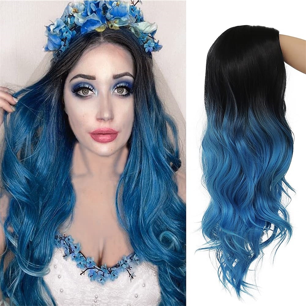 ombre vert longs ondulés bouclés perruques pour les femmes vert foncé perruques de cheveux synthétiques racines foncées cheveux femmes pleine perruque cosplay fête de noël perruques usage quotidien de 2025 ? $23.99 –P2