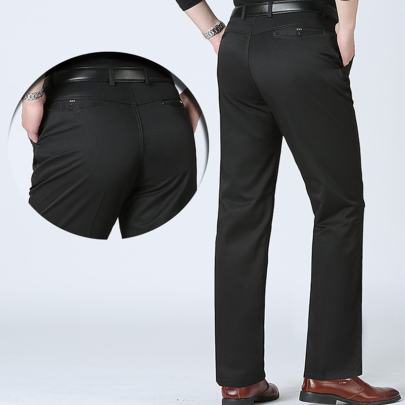 Herre Dressbukser Bukser Lomme Rett ben عادي Komfort Pustende Full lengde Bryllup Avslappet Daglig 100 % bomull Sport Stilfull Militærgrønn Svart Høy Midje Uelastisk 2025 - $18.99 –P8