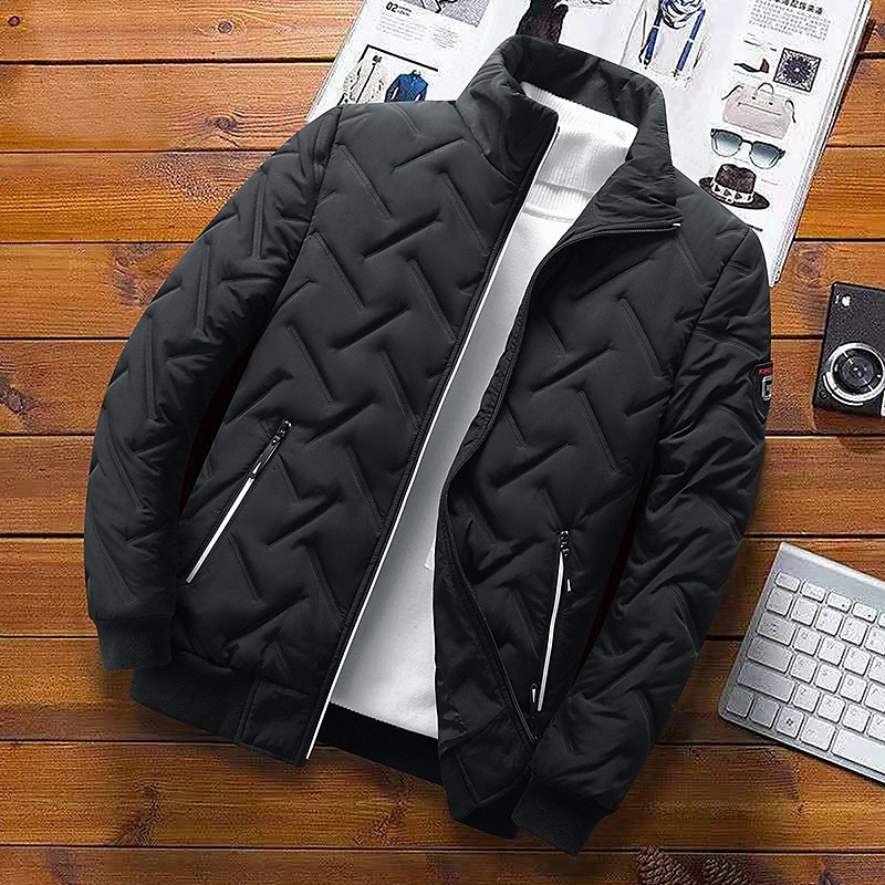 Per uomo Piumino Giacca bomber Giacca trapuntata Zip intera Informale Da tutti i giorni Standard Casual quotidiano Di moda Antivento Tenere al caldo Autunno Inverno Righe e Plaid Nero Verde chiaro del 2025 a $44.99 –P7