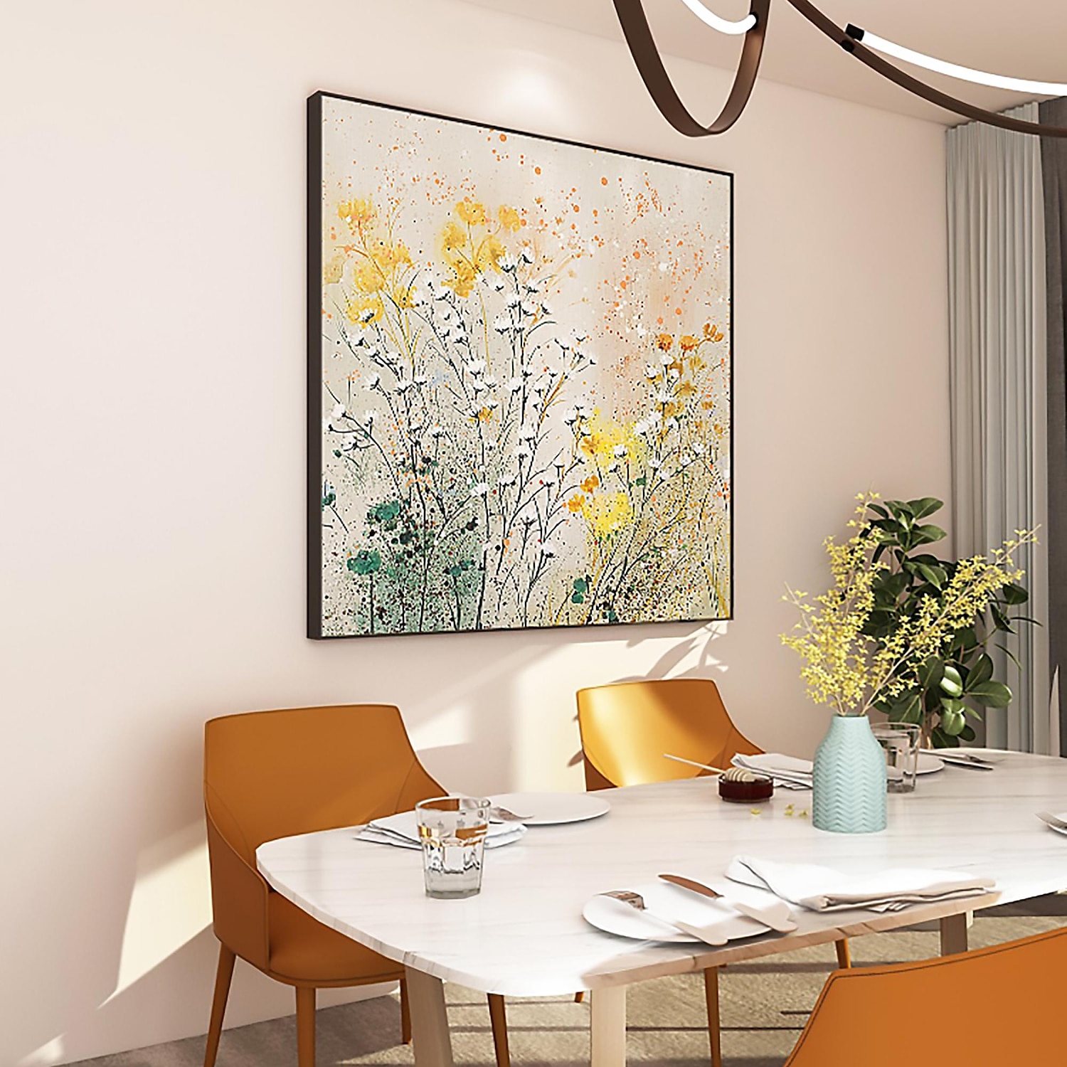 handgjord oljemålning canvas väggkonst dekor original färgglada blommor målning abstrakt växt blommig målning för heminredning med sträckt ram/utan inre ram målning 2025 - $183.99 –P2