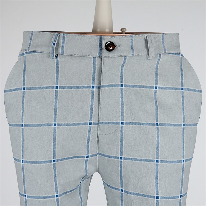 Męskie Spodnie Typu Chino Joggery Spodnie w kratę Kieszeń Oddychający Miękka Codzienny Moda Moda miejska Niebieski Pomarańczowy Średnio elastyczny 2025 - $26.99 –P8