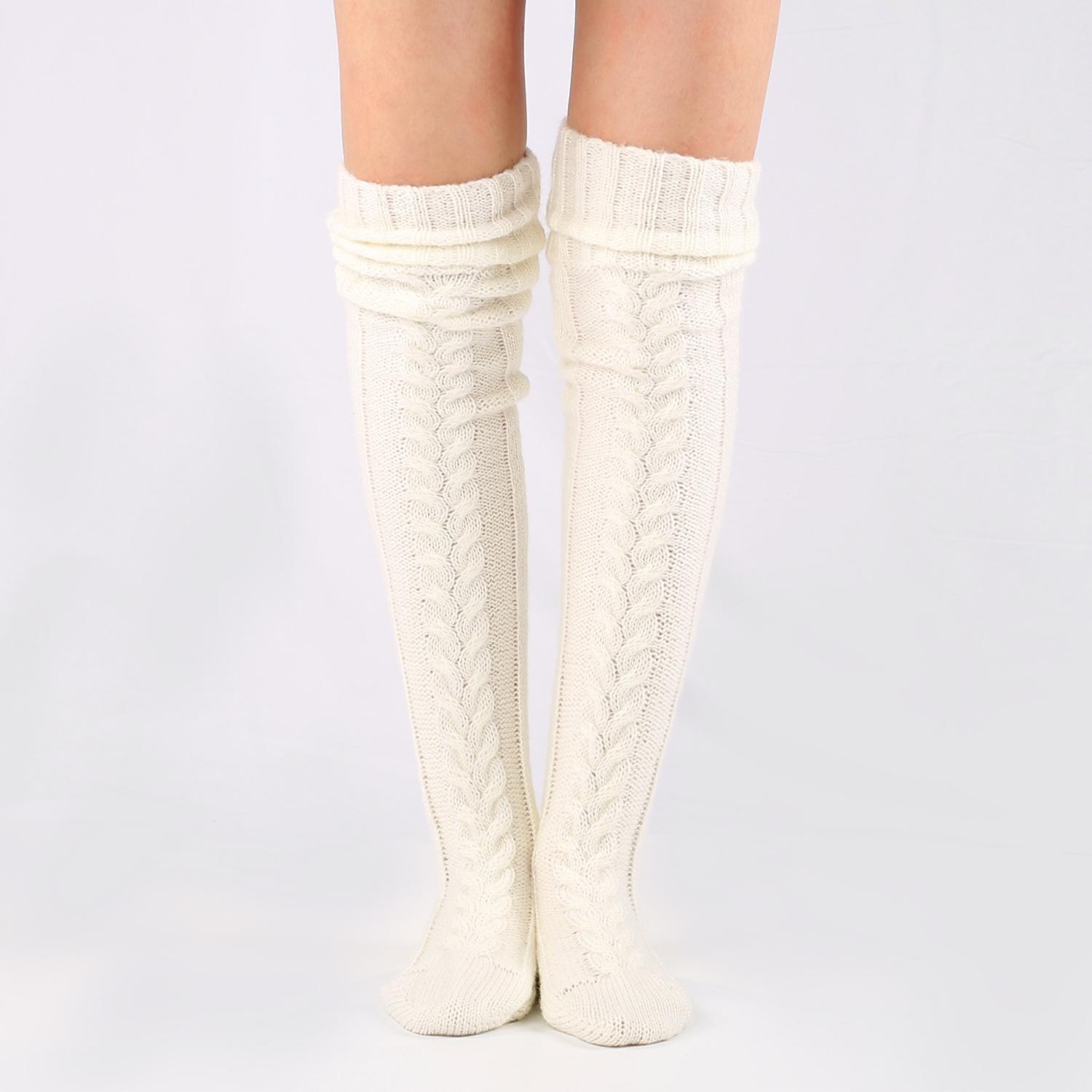 Damen Zopfstrick Overknee Stiefelsocken extra lange Winterstrümpfe über Knie Beinlinge Bodensocken Wolle 2025 - $26.99 -P7