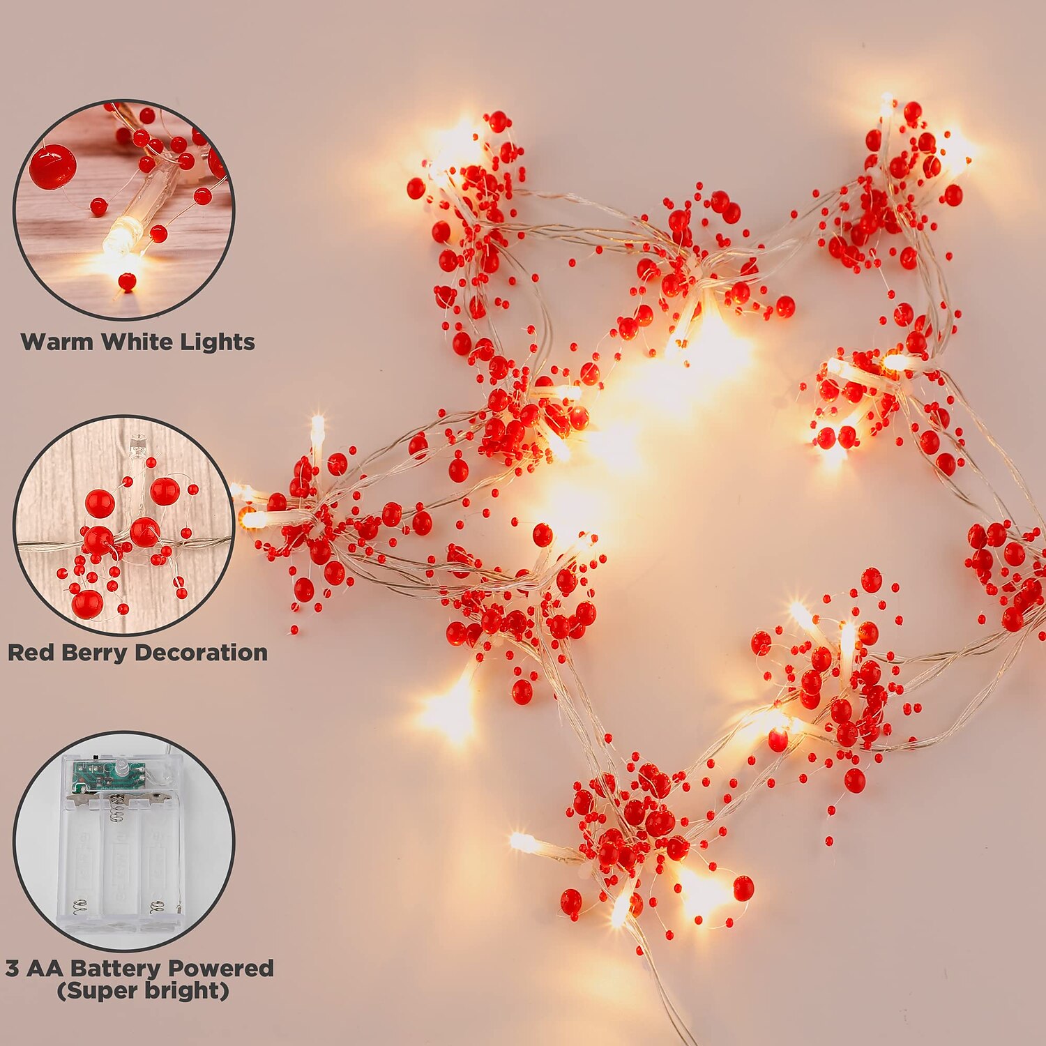 أضواء عيد الميلاد الأحمر بيري جارلاند LED أضواء الجنية 5m-50leds 3m-30leds زينة الكريسماس التحكم عن بعد بالبطارية 8 أوضاع في الهواء الطلق أضواء العطلات المقاومة للماء لتزيين حفلات أعياد الميلاد 2025 - $11.49 –P17
