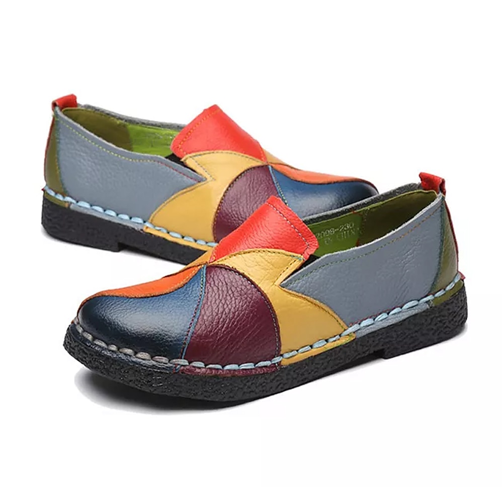 γυναικεία συνονθύλευμα πολύχρωμα loafers από ψεύτικο δέρμα | casual slip-on παπούτσια με σχέδιο ραμμένο στο χέρι για καθημερινή χρήση και άνεση 2025 - $32.99 –P4