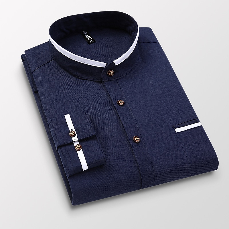 Men's Band Collar Shirt Dress Shirt Oxford Shirt Solid / Plain Color Wedding White Blue Gray Light Blue Long Sleeve Standing Collar Spring &  Fall Clothing Apparel 2025 - CAD $30.99 –P8