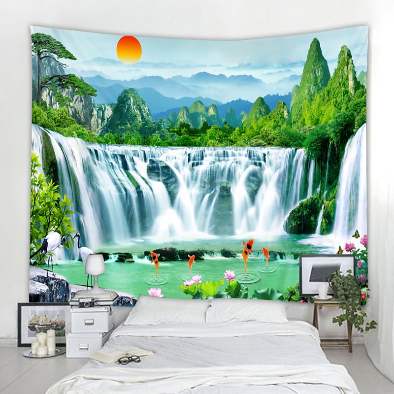 wandtapijten kunst decor deken gordijn picknick tafelkleed opknoping huis slaapkamer woonkamer slaapzaal decoratie natuur landschap bos boom rivier dier 2025 - $16.99 –P11