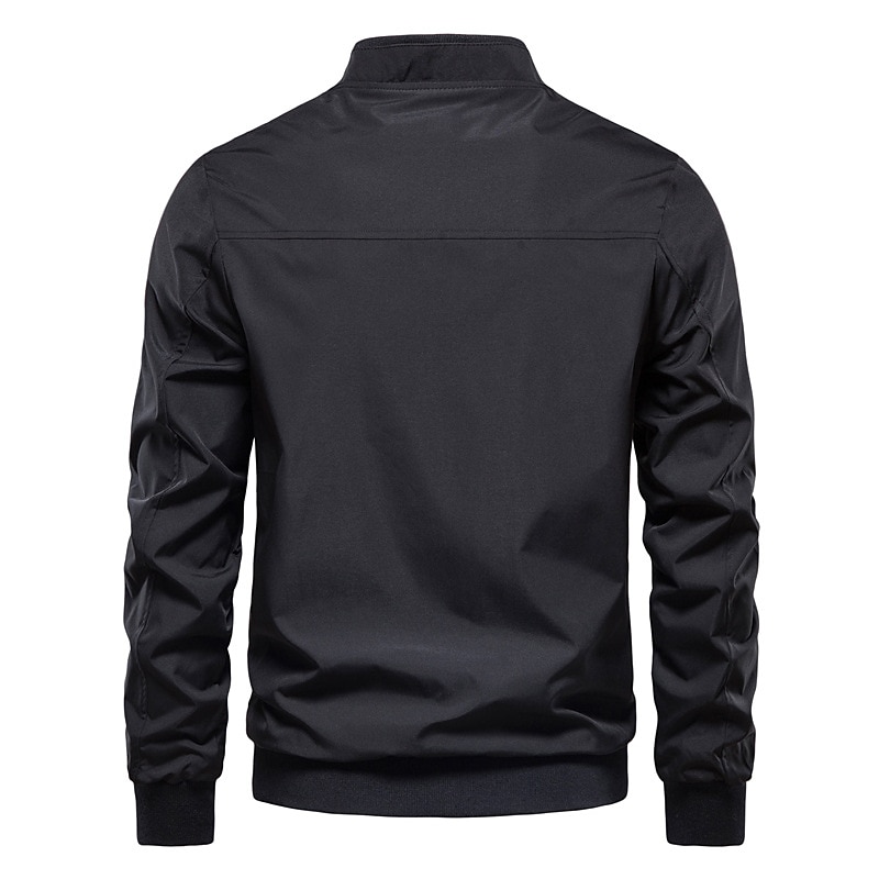 Men's Bomber Jacket Sport Coat Daily Wear Vacation Outdoor Casual / Daily Zipper Pocket Spring Fall Solid Color Warm Ups Comfort Standing Collar Black Dark Navy Green Jacket 2024 - $40.99 –P2