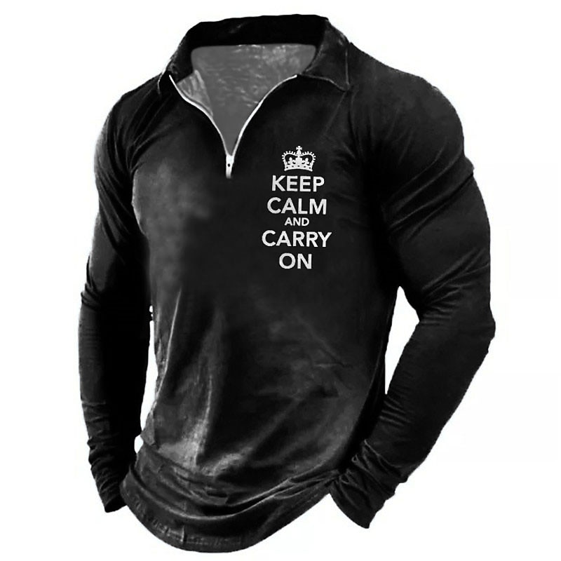 Herrars Långärmad Grafik Tee "Håll Dig Lugnt Och Fortsätt" Kvarts-Zip 2026 - $25.99 –P5