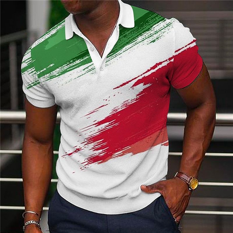 Herr Veteraner Patriotisk Pikétröjor Golftröja Kortärmad Polotröjor Skjortor med krage Ledigt Streetwear Semesterkläder Festkläder Knappar 3D-utskrift Vit Gul Rubinrött 2025 - $22.99 –P1